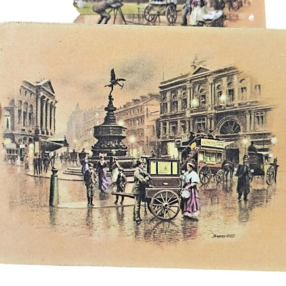 Set Of 6 Vintage Street Scene Coasters By Seerey Lester Signed Rectangle Retro - Picture 11 of 16